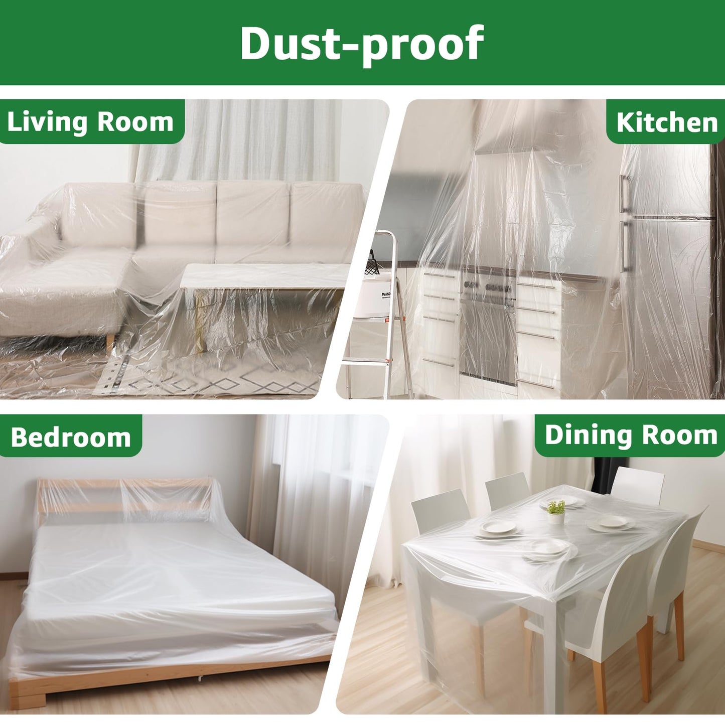 6 Pieces Plastic Sheeting Drop Cloth for Painting - 9x12 Feet Painters Plastic Sheet - Waterproof Dustproof Sheets for Floor/Couch Cover