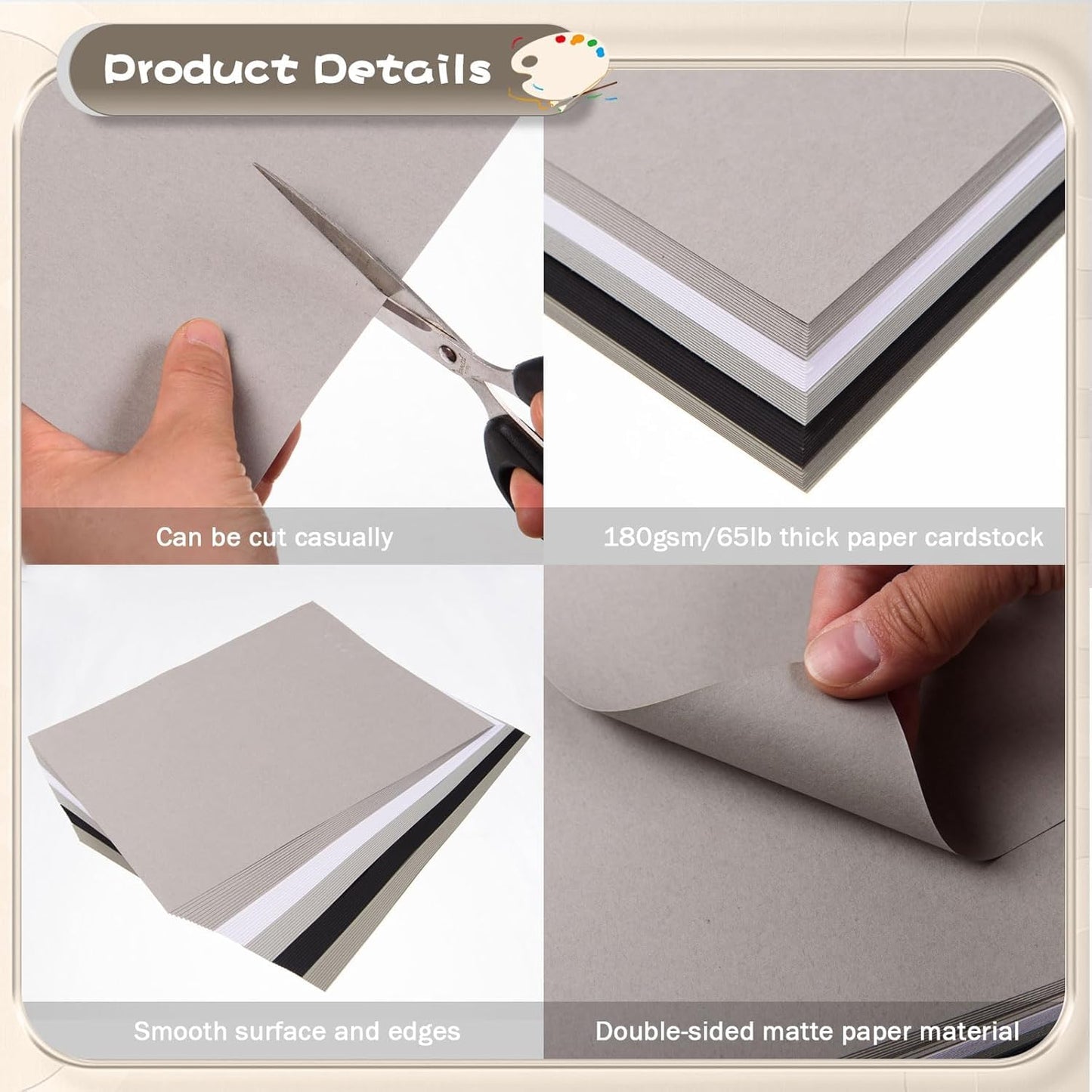 MixTeach 240 Sheets Assorted Gray Cardstock Paper 4 x 6" Medium Thick Card Stock 180gsm/65lb Printable Black White Kraft Paper for Scrapbooking, Card Making, Invitations, DIY Art Craft Supplies
