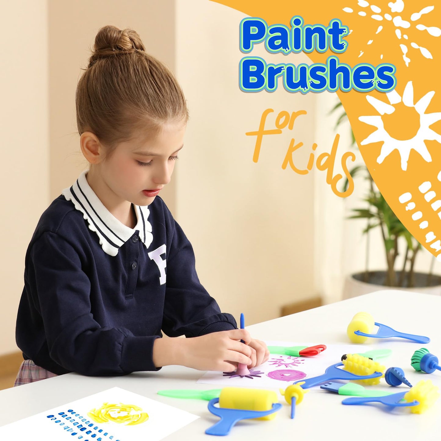 YGDZ Kids Paint Brushes, 12 Pack Washable Painting Brushes for Toddlers Kids Early Learning Toys Foam Roller Sponge Arts Crafts Gift
