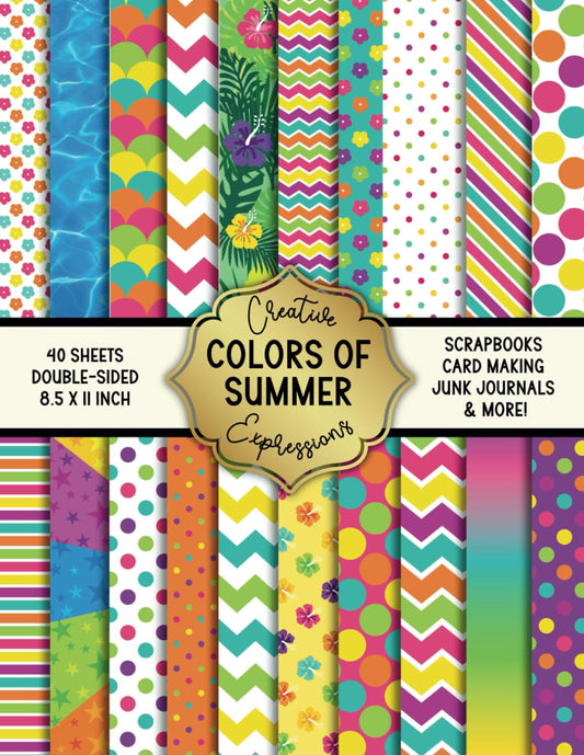 Colors of Summer Patterned Double-Sided Craft Paper, 8.5" x 11": Decorative Specialty Paper for Scrapbooks, Junk Journals, Origami, Cardmaking
