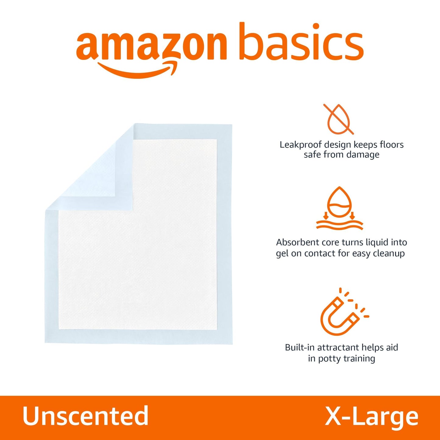 Amazon Basics Puppy Pads with Quick-Dry 5-Layer Leak-Proof Design for Potty Training, X-Large Size 28 x 34 Inch, Pack of 40, Blue & White