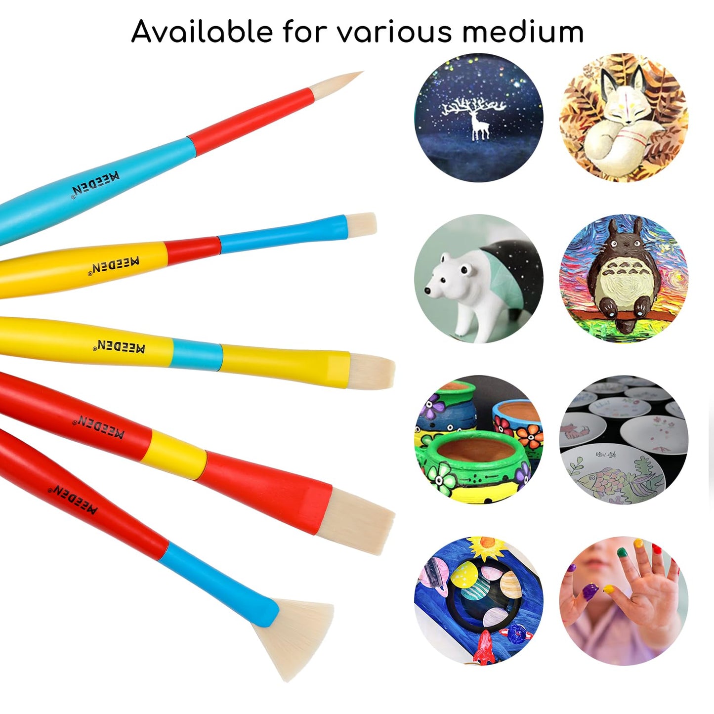 MEEDEN Paint Brushes for Kids: 5 Pcs Round Flat & Fan Kids Paintbrush Set for All Purpose - Preschool Toddler Paint Brushes for Acrylic & Washable Paint