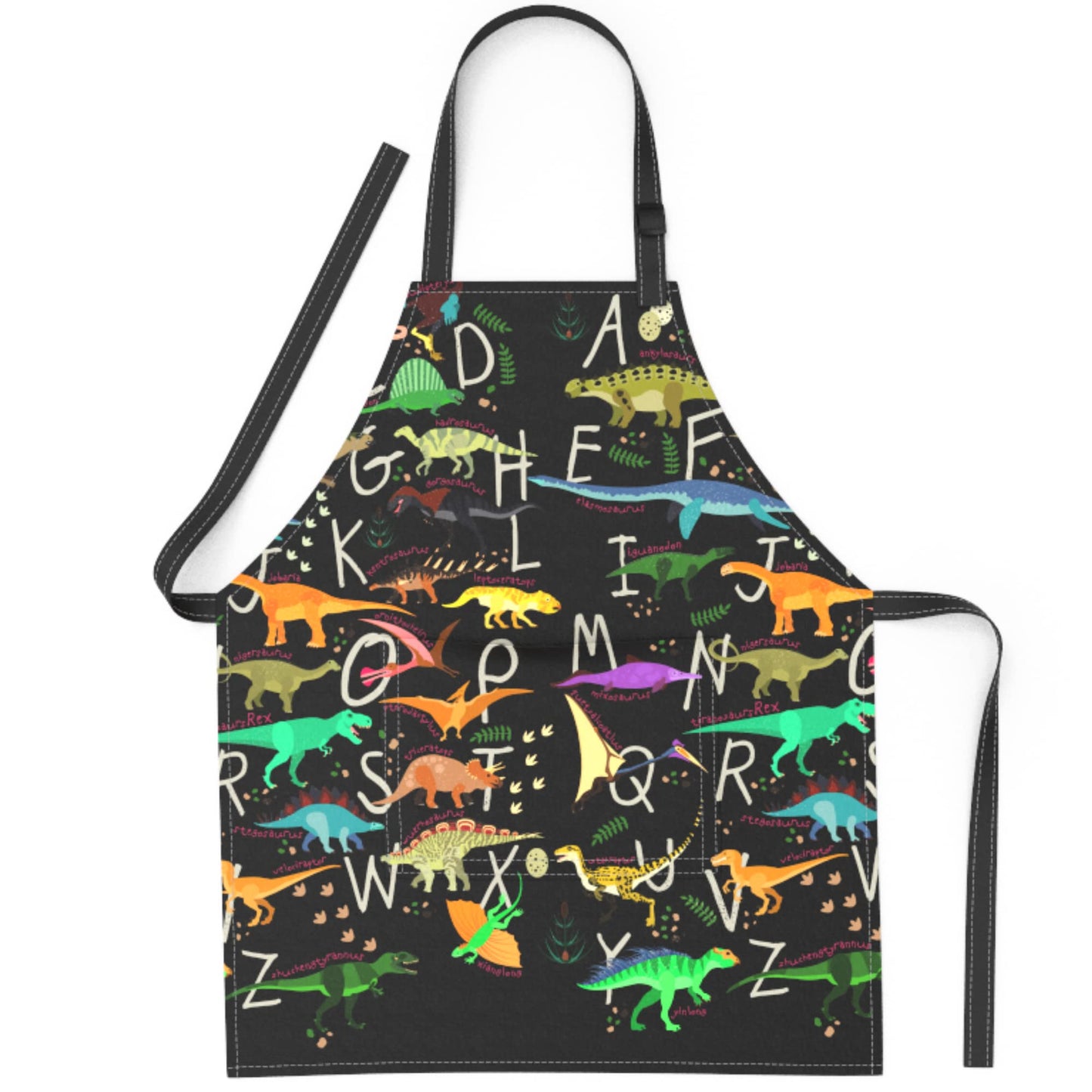 BABYBOET Kids Apron for Girls and Boys Apron for Kids Toddler with Pocket for Painting Cooking Baking Art Gardening Craft (Dinosaur Alphabet, Medium 6-12 yrs)