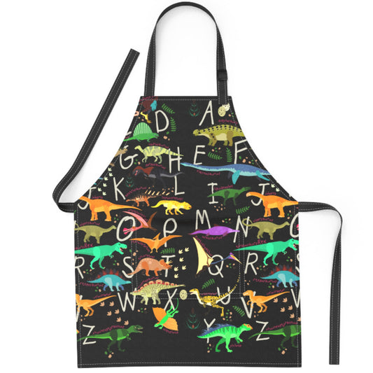 BABYBOET Kids Apron for Girls and Boys Apron for Kids Toddler with Pocket for Painting Cooking Baking Art Gardening Craft (Dinosaur Alphabet, Medium 6-12 yrs)
