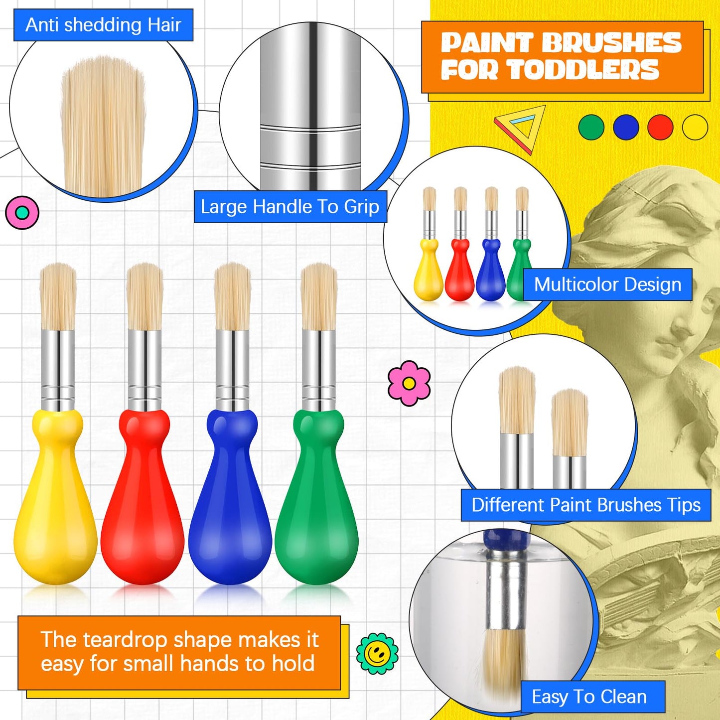 Frienda 36 Pcs Paint Brushes for Kids Baby Toddlers Jumbo Paint Brushes with Round Chubby Handle Colorful Easy Grip Jumbo Brushes Bulk for School Kids Painting Preschool Art Supplies Craft Projects