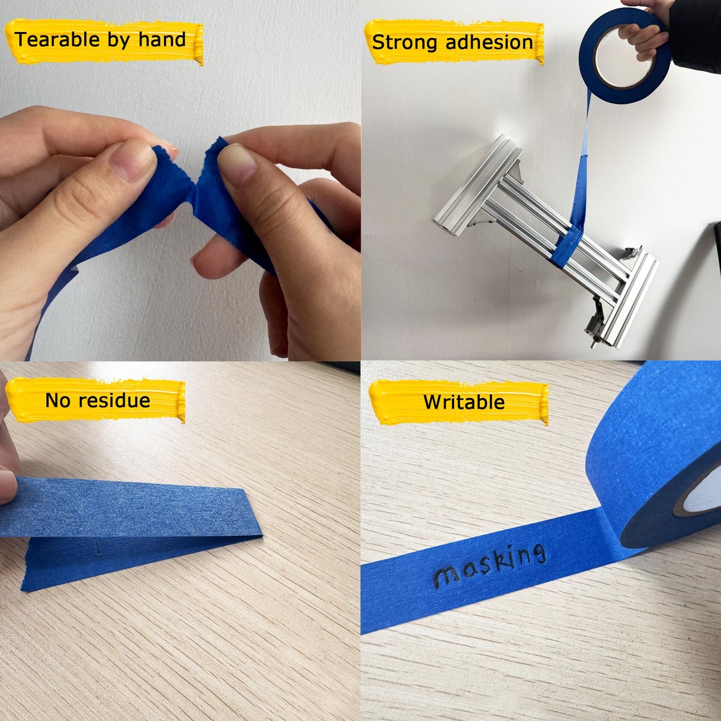 4 Rolls Premium Painters Tape, Blue Tape, Masking Tape, Paint Tape for Multi-Purpose, Painting, Painter's, DIY Crafts Arts (88yd =0.94IN*22yd*4) Decoration Labeling No Residue, Easy Removal