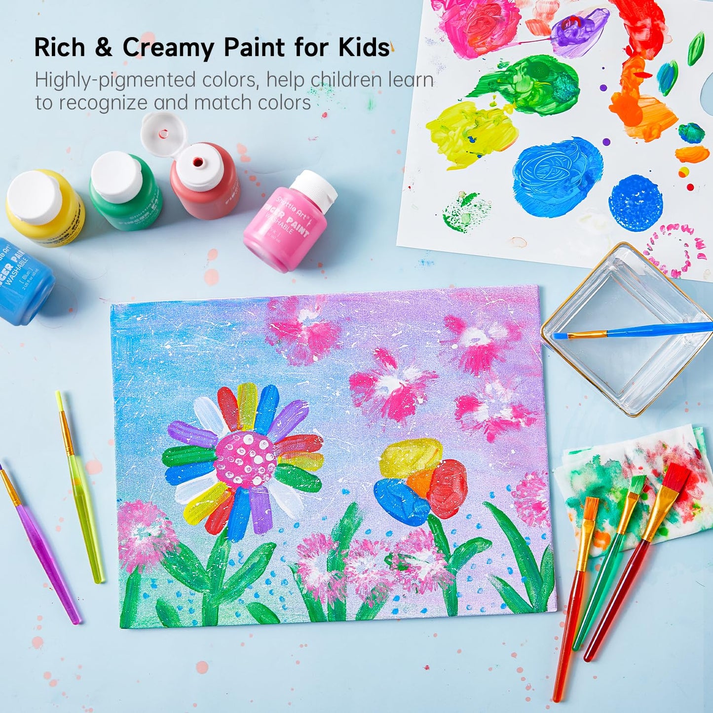 Kids Washable Finger Paints Set, Shuttle Art 33 Pack Non Toxic Kids Painting Set with 10 Colours (60ml) Finger Paints, Paint Pad, Sponge Paint Brushes, Eco Natural for Children and Toddler