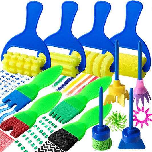 YGDZ Kids Paint Brushes, 12 Pack Washable Painting Brushes for Toddlers Kids Early Learning Toys Foam Roller Sponge Arts Crafts Gift