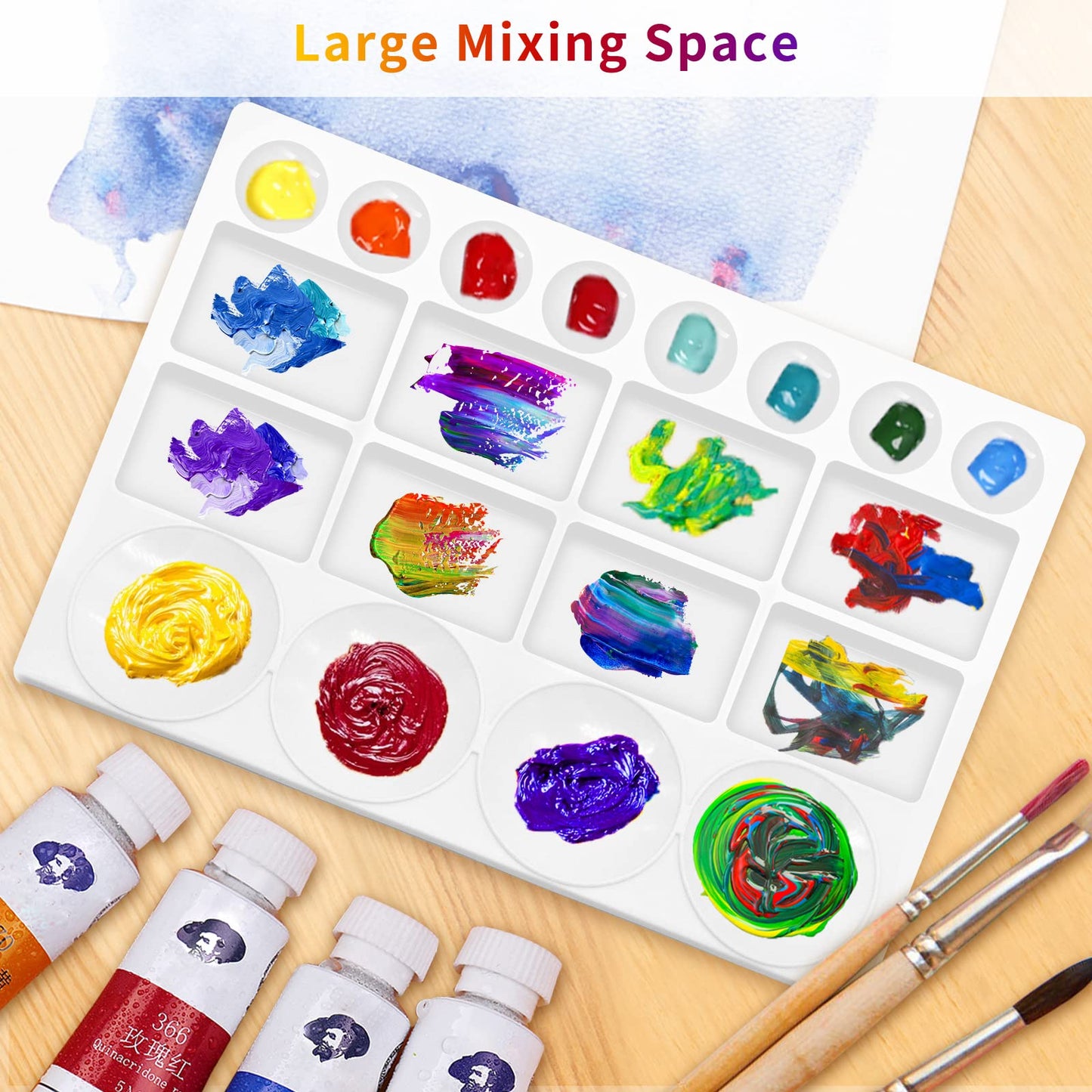 Sweaty Pony 20 Well Watercolor Paint Tray Palette Pallet Acrylic Painting Mixing Plastic Artist Large Square Palette, 13 x 10 Inches, White, 1PCS