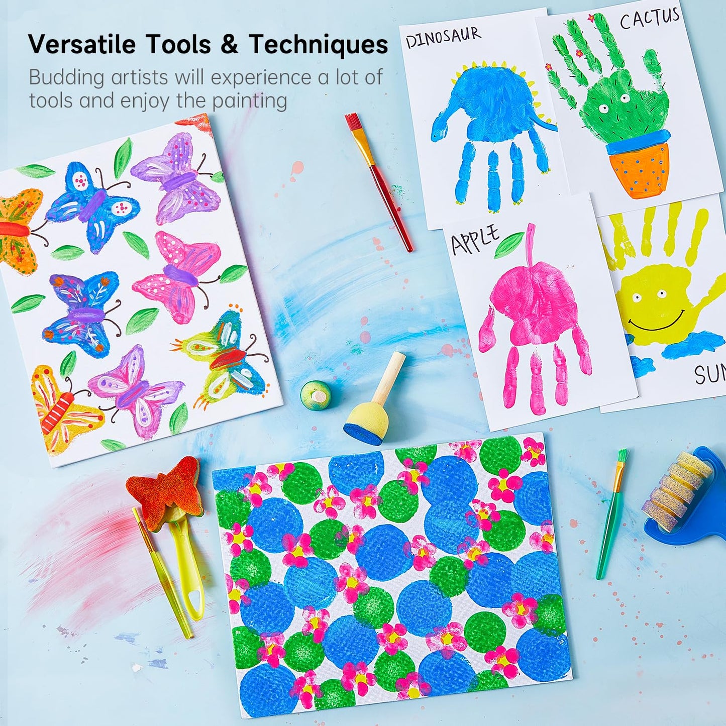Kids Washable Finger Paints Set, Shuttle Art 33 Pack Non Toxic Kids Painting Set with 10 Colours (60ml) Finger Paints, Paint Pad, Sponge Paint Brushes, Eco Natural for Children and Toddler