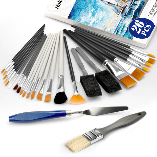 Halobios 26PCS Painting Brushes Set, 5 Sets of Professional Painting Brushes for Acrylic Painting, Artist Paintbrushes for Body Face Rock Canvas, Kids Adult Drawing Arts Crafts Supplies