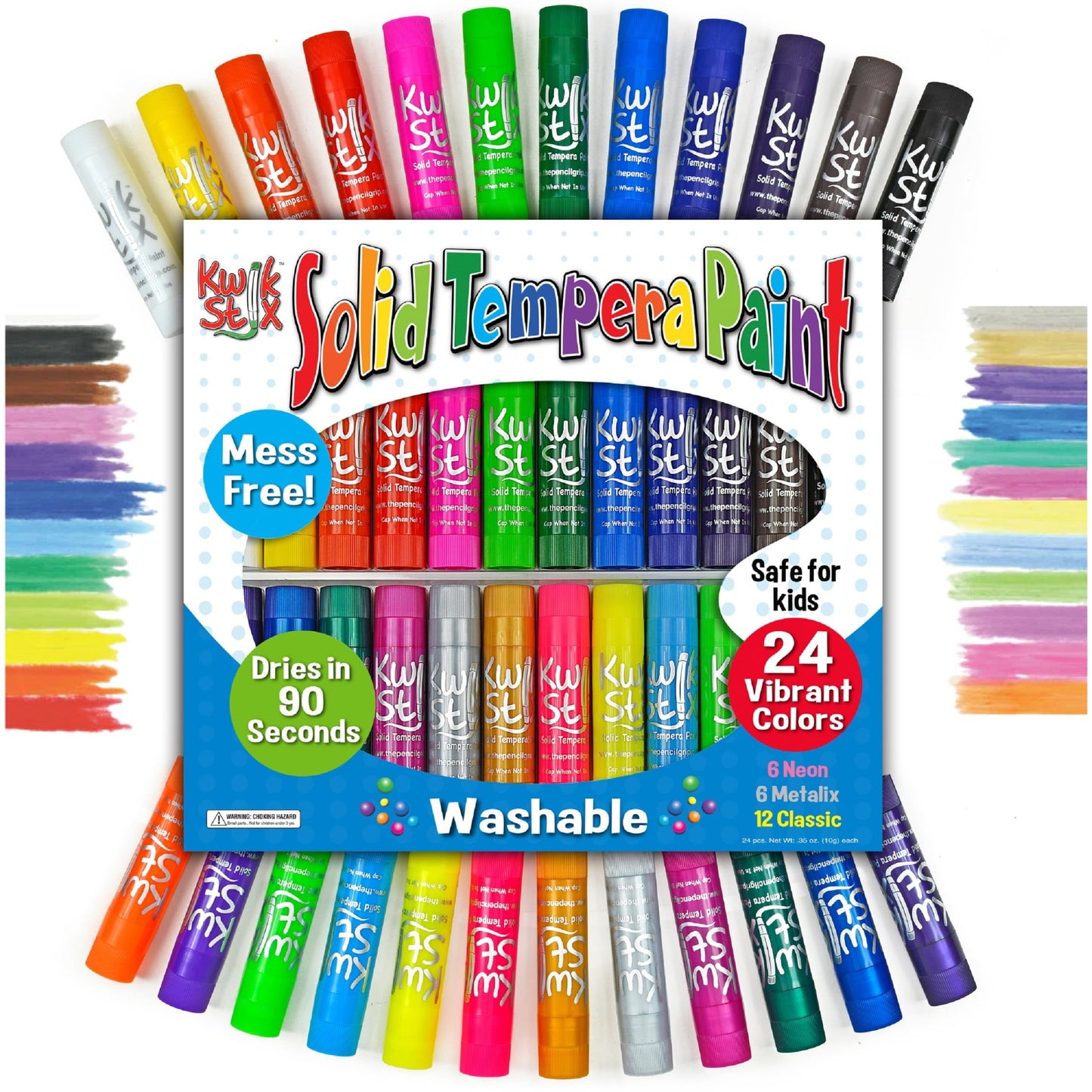 Kwik Stix Solid Tempera Paint Sticks, 24 Colors, Washable Paint Sticks for Kids, Non-Toxic, Quick Drying, Allergen Free, Comes in Classic, Metallic, & Neon Colors, Ideal for Kids and Toddlers