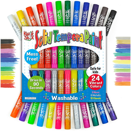 Kwik Stix Solid Tempera Paint Sticks, 24 Colors, Washable Paint Sticks for Kids, Non-Toxic, Quick Drying, Allergen Free, Comes in Classic, Metallic, & Neon Colors, Ideal for Kids and Toddlers