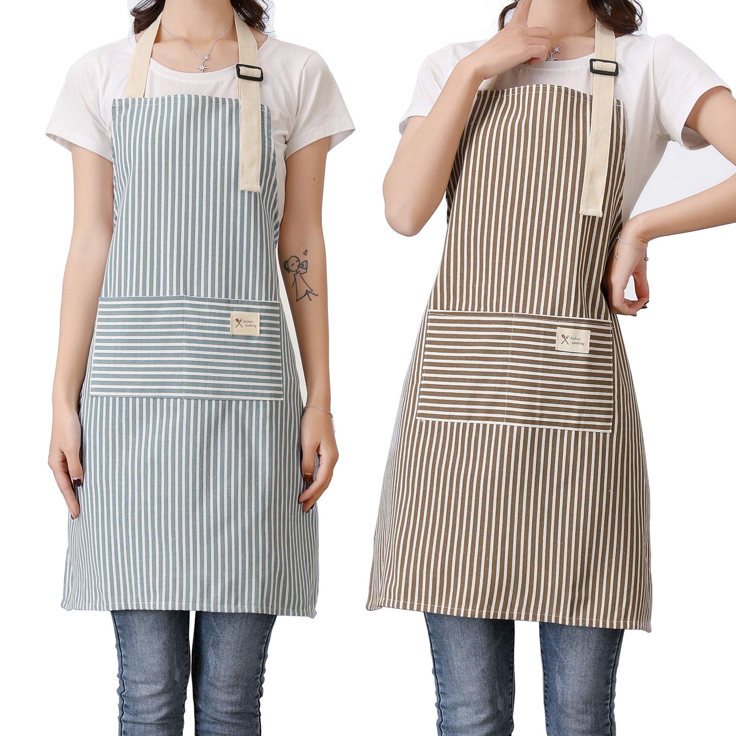 Lofekea Aprons 2 Pack Adjustable Bib Aprons with 2 Pockets Cotton Linen Cooking Kitchen Chef Apron for Women and Men