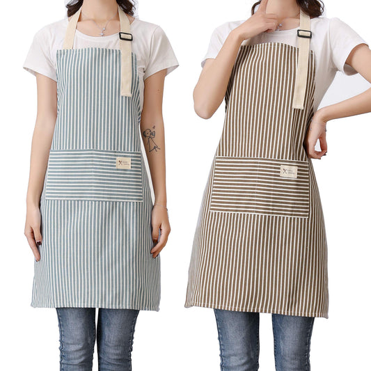 Lofekea Aprons 2 Pack Adjustable Bib Aprons with 2 Pockets Cotton Linen Cooking Kitchen Chef Apron for Women and Men